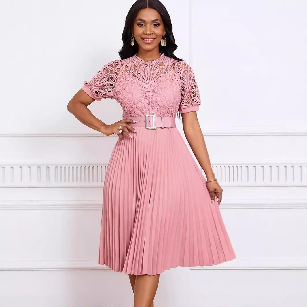 Women s Short Sleeve Lace Patchwork Pleated Dress: European & American Evening Fashion M
Women s Short Sleeve Lace Patchwork Pleated Dress: European & American Evening Fashion M