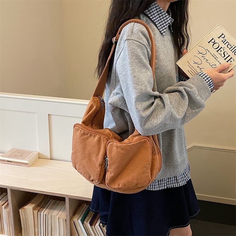 Washed canvas multi-pocket messenger bag women s shoulder bag коричневий
Washed canvas multi-pocket messenger bag women s shoulder bag коричневий