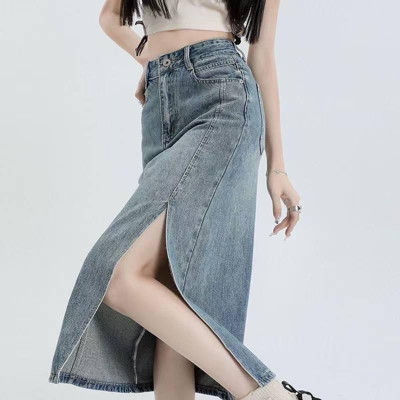 Korean-Style High-Waist Denim Midi Skirt for Women - Spring/Summer A-Line with Side Slit L
Korean-Style High-Waist Denim Midi Skirt for Women - Spring/Summer A-Line with Side Slit L