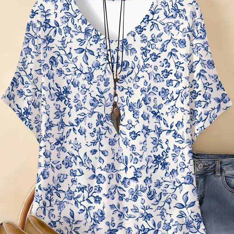 Flower and leaf print V-neck women s short-sleeved T-shirt 5XL
Flower and leaf print V-neck women s short-sleeved T-shirt 5XL