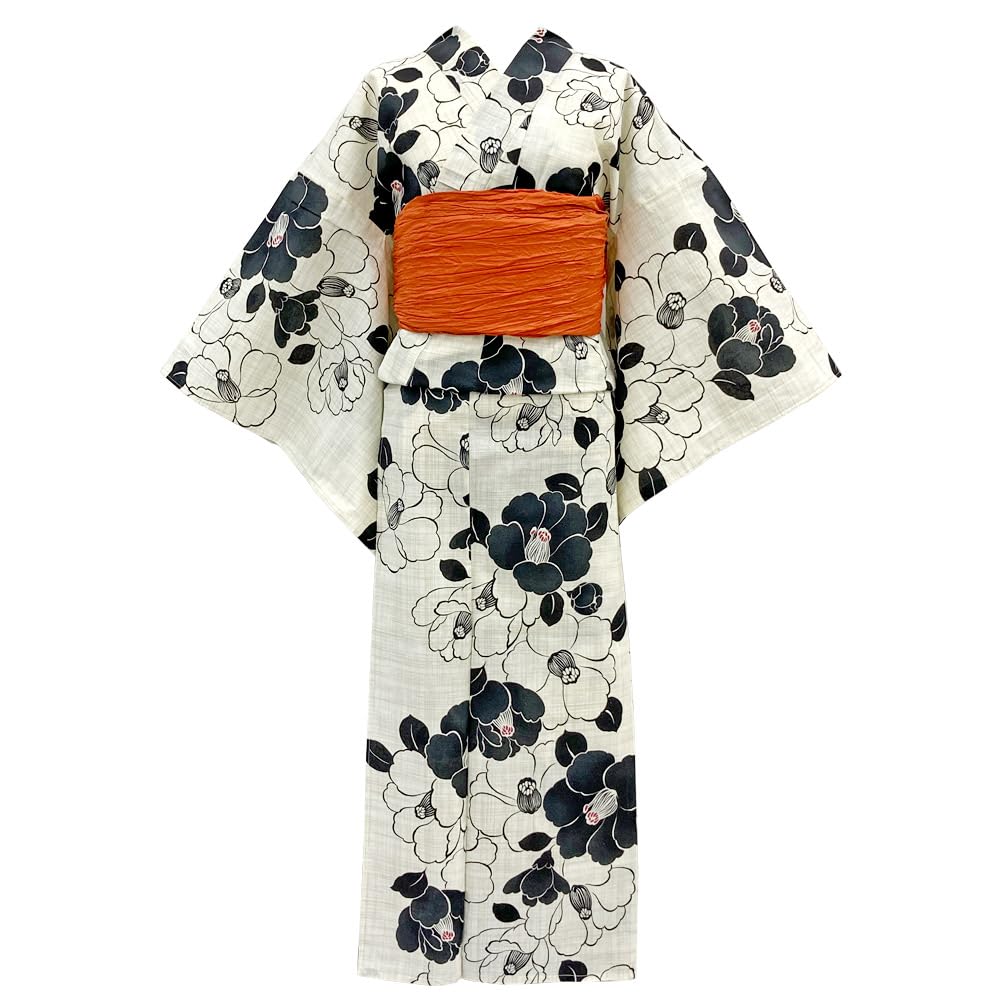 Комплект кимоно юката и оби Киото Юдзэн с монохромной камелией и цветочным ретро-стилем (2 куска) Принты Off-White,
Комплект кимоно юката и оби Киото Юдзэн с монохромной камелией и цветочным ретро-стилем (2 куска) Принты Off-White,