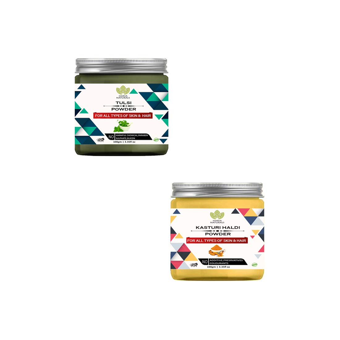 Haria Naturals 100% Pure & Naturals Tulsi Powder 100gms & Kasturi Haldi Powder 100gms Face Pack (Pack Of 2) 200gms
Haria Naturals 100% Pure & Naturals Tulsi Powder 100gms & Kasturi Haldi Powder 100gms Face Pack (Pack Of 2) 200gms