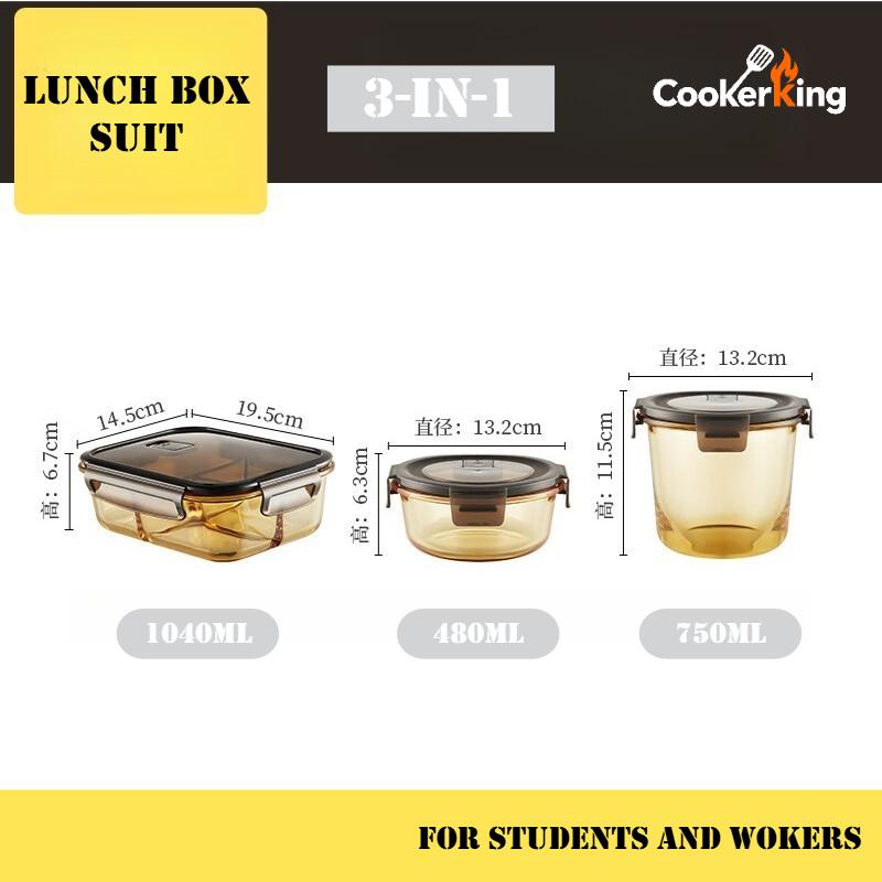 COOKER KING 3 in1 Lunch Box Set Borosilicate Glass Separate Rice Dishes and Soup 1040+480+750ML Bento Box Bring Food To Work
COOKER KING 3 in1 Lunch Box Set Borosilicate Glass Separate Rice Dishes and Soup 1040+480+750ML Bento Box Bring Food To Work