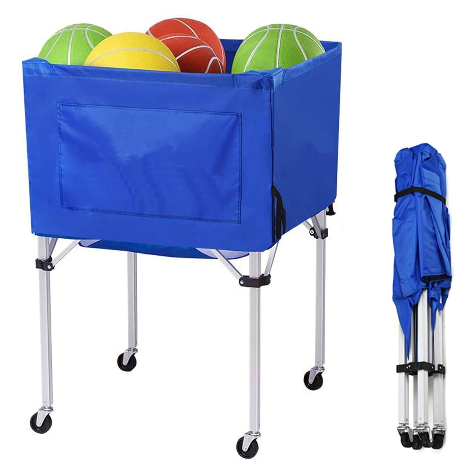 FNRPQB Корзина для мячей с хранилищем для мячей Тренировочное хранилище для мячей Большое Подходит для хранения на столе Сумка для хранения в комплекте Колесики, Складная, Тележка, Корзина, Легкая, синий