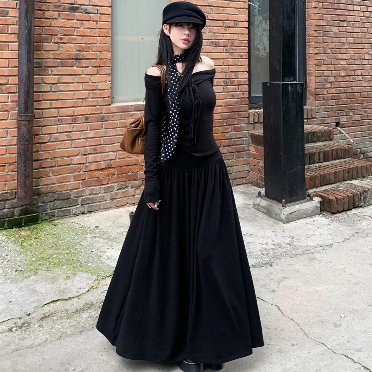 Korean Style Elegant Two-Piece Set: Long Sleeve One-Shoulder Top and A-Line Skirt Small чорний
Korean Style Elegant Two-Piece Set: Long Sleeve One-Shoulder Top and A-Line Skirt Small чорний