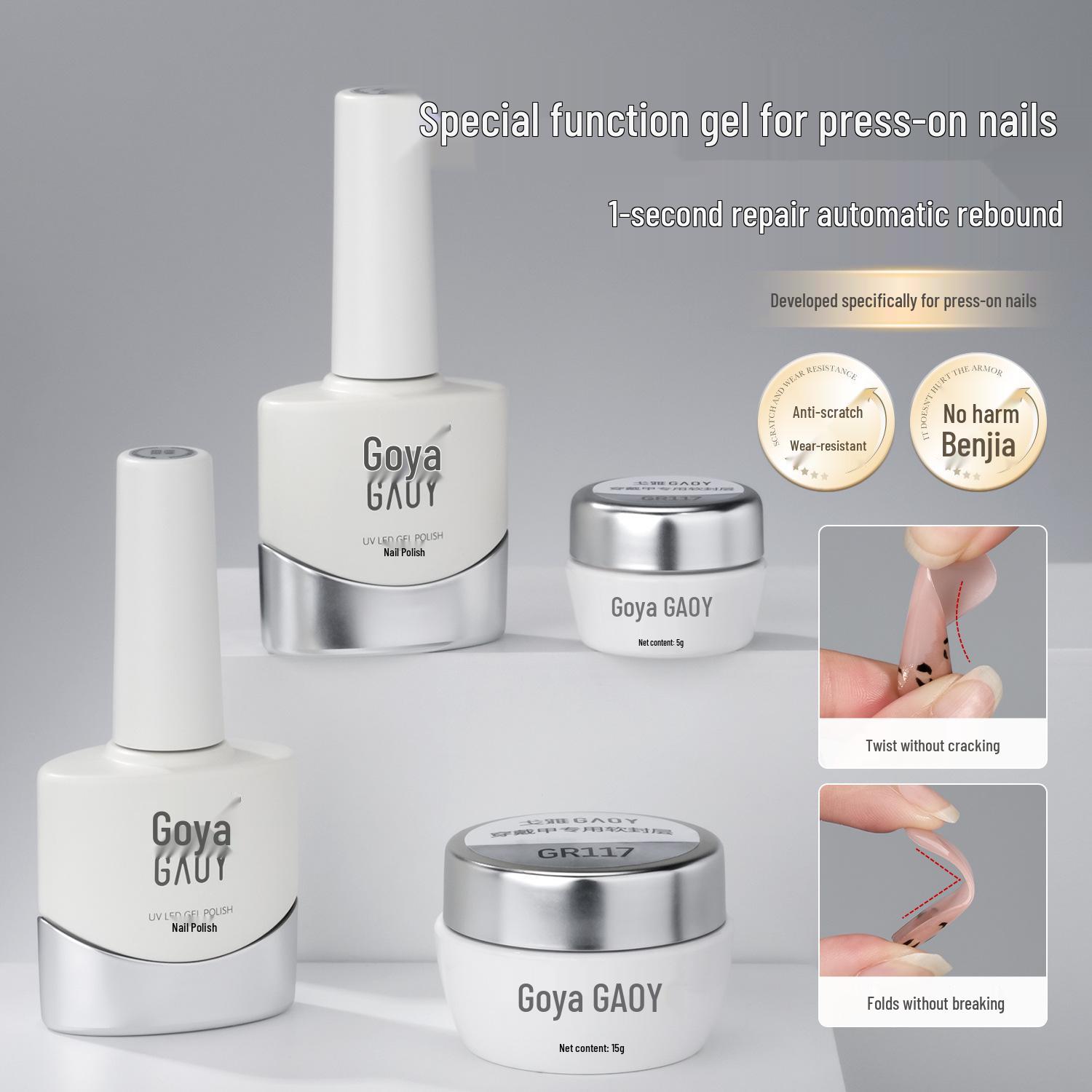 Gaoya Special Nail Gel Set: Soft Elastic Gel for Press-Ons, Strengthening Base & Matte Top Coat.
Gaoya Special Nail Gel Set: Soft Elastic Gel for Press-Ons, Strengthening Base & Matte Top Coat.