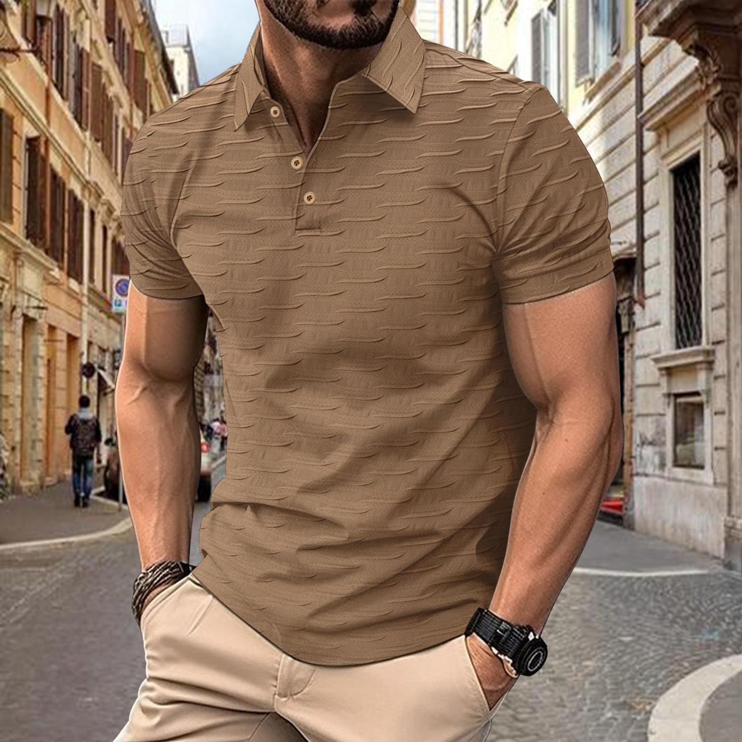 Summer new simple solid colour men s T-shirt button jacquard casual short-sleeved polo shirt tops S хакі
Summer new simple solid colour men s T-shirt button jacquard casual short-sleeved polo shirt tops S хакі
