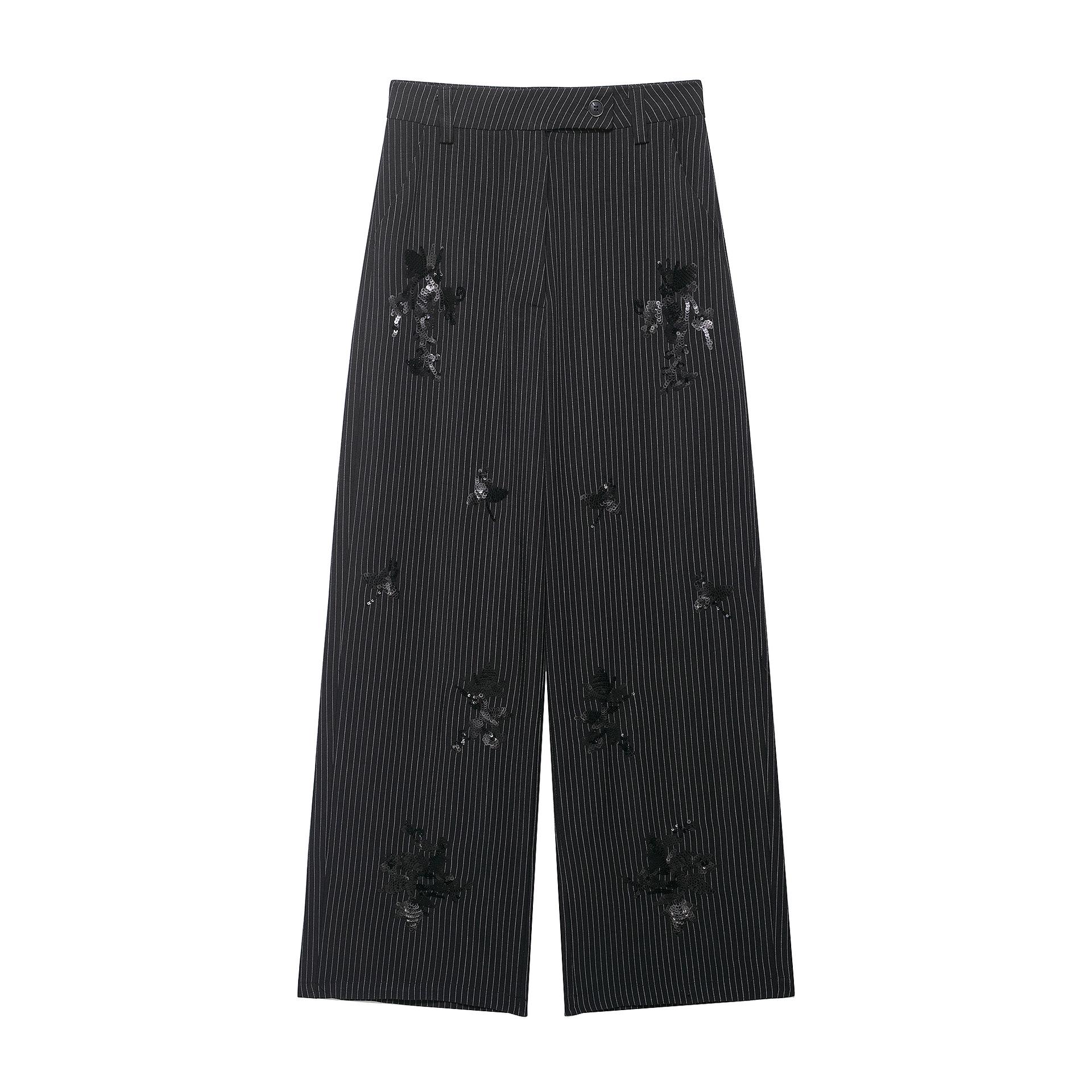 Spring European & American Style Embroidered Sequin Striped Suit with High Waist Long Pants S
Spring European & American Style Embroidered Sequin Striped Suit with High Waist Long Pants S