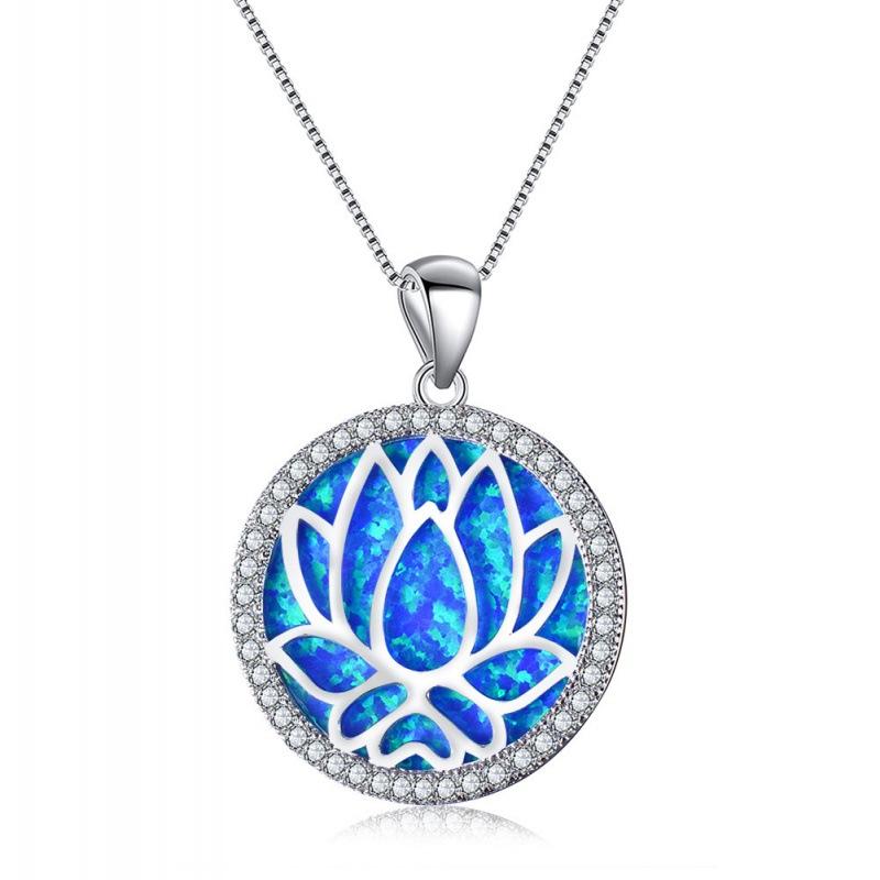 S Sterling Silver Necklace, Round Opal + Hollow Lotus Pendant
S Sterling Silver Necklace, Round Opal + Hollow Lotus Pendant