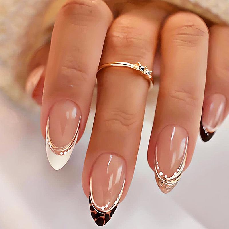 Almond Style Leopard Print French Manicure with Gold Foil & Powder - Wearable Fake Finished Nails
Almond Style Leopard Print French Manicure with Gold Foil & Powder - Wearable Fake Finished Nails