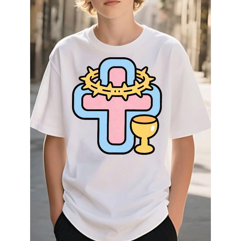 European Size Boys Round-neck Short-sleeved T-shirt with Cross-patterned Print 164cm
European Size Boys Round-neck Short-sleeved T-shirt with Cross-patterned Print 164cm
