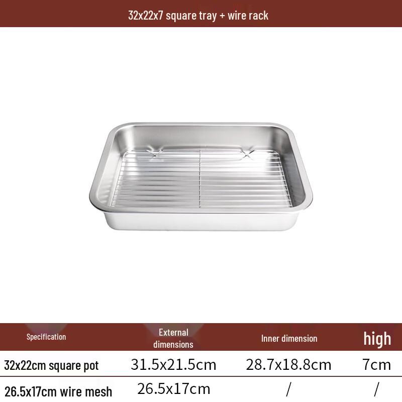 UOSUUOSU 304 Stainless Steel Square Food Pan with Wire Rack 32x22x7cm
UOSUUOSU 304 Stainless Steel Square Food Pan with Wire Rack 32x22x7cm