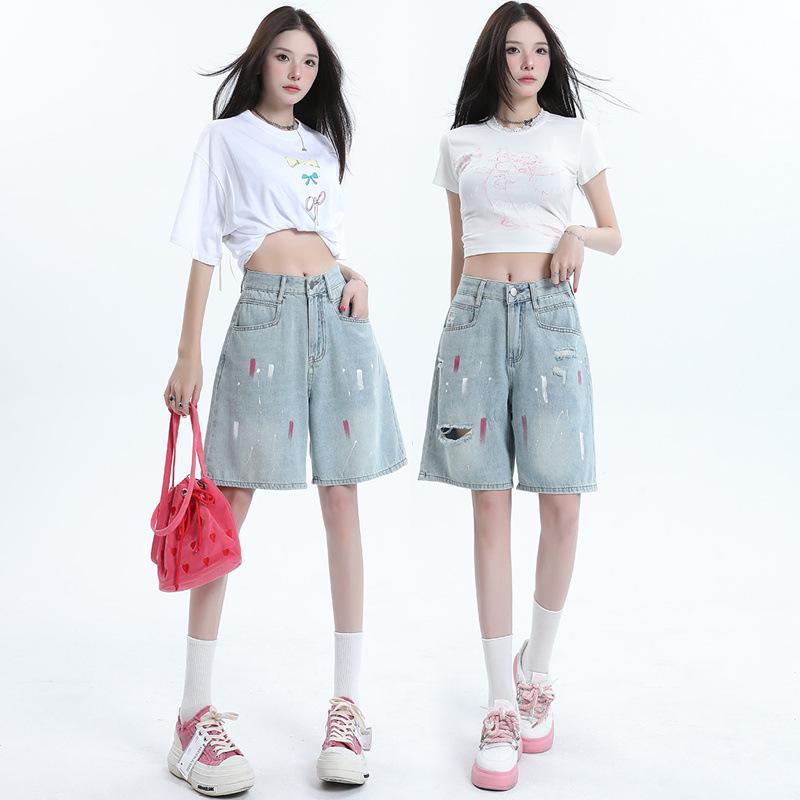 Oil Colored Straight Ripped Denim Shorts for Women In Summer New High-waisted Slim Graffiti Design Wide-leg Five-point Mid-pants XS
Oil Colored Straight Ripped Denim Shorts for Women In Summer New High-waisted Slim Graffiti Design Wide-leg Five-point Mid-pants XS