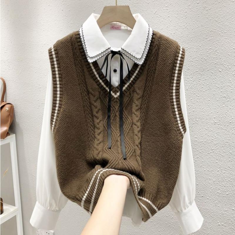 Knitted Vest Women Spring and Autumn Wear Academy Casual Sweater Women Wearing the New Fashion Sleeveless Sweater Vest One Size коричневий
Knitted Vest Women Spring and Autumn Wear Academy Casual Sweater Women Wearing the New Fashion Sleeveless Sweater Vest One Size коричневий