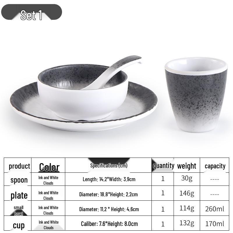 Japanese Retro Melamine Tableware Set - 4-Piece: Bowl, Plate, Rice Bowl, Cup, and Spoon for Dining Rooms and Restaurants One Set
Japanese Retro Melamine Tableware Set - 4-Piece: Bowl, Plate, Rice Bowl, Cup, and Spoon for Dining Rooms and Restaurants One Set