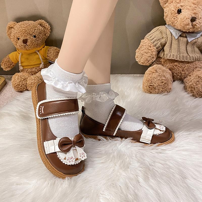 Весенние милые туфли Лолиты с бантиком, женские туфли Мэри Джейн на плоской подошве с крючками и петлями, женские удобные туфли на плоской подошве на платформе