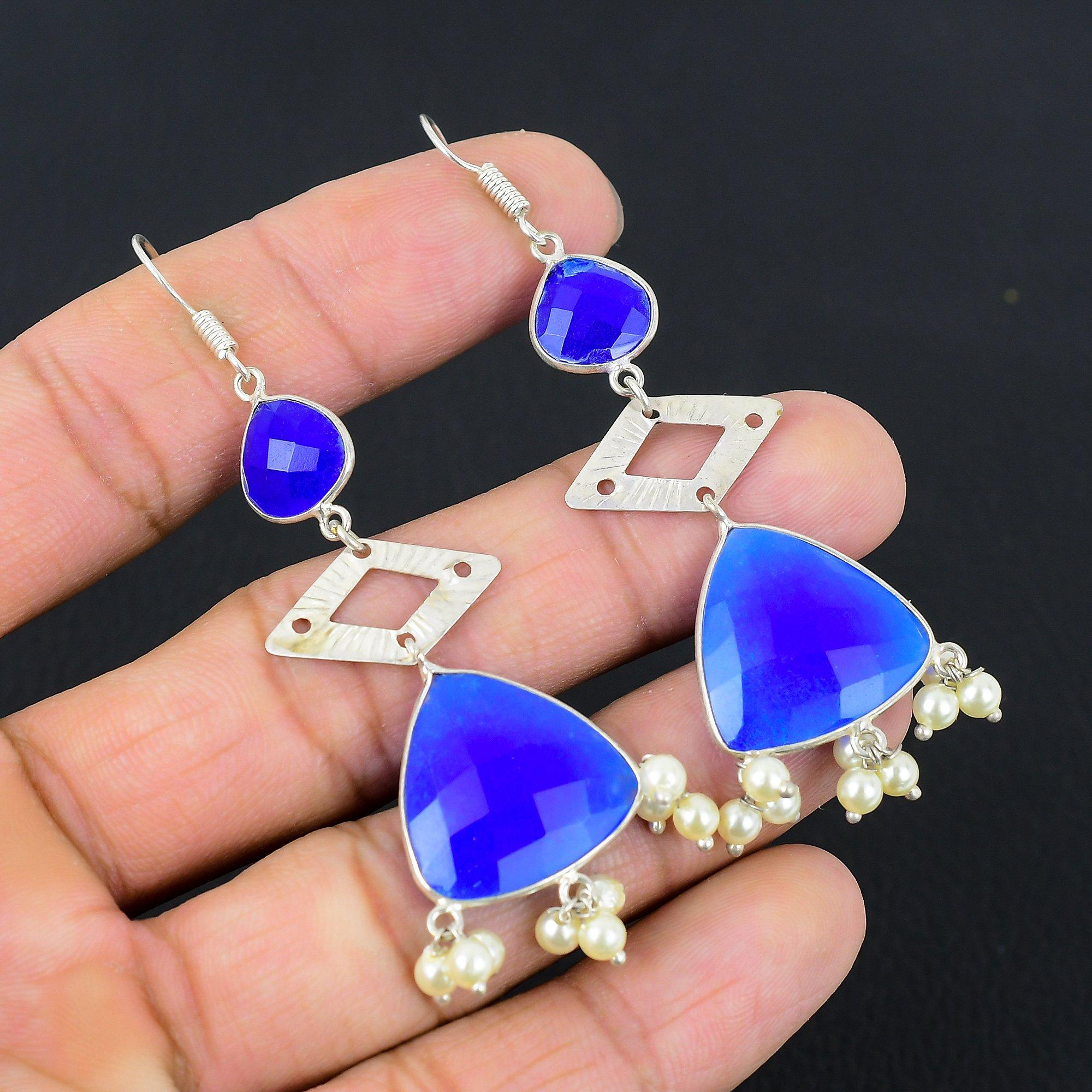 Daughters Day Sale Blue Sapphire Stone Dangle Handcrafted Earrings 925 Silver
Daughters Day Sale Blue Sapphire Stone Dangle Handcrafted Earrings 925 Silver