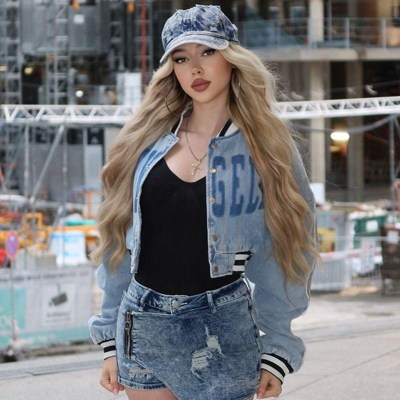 Gusty Street Fashion Cool Drag Sister Letters Denim Outwear American Sexy Ins Fashion Short Loose Baseball Uniform Spring Blue M
Gusty Street Fashion Cool Drag Sister Letters Denim Outwear American Sexy Ins Fashion Short Loose Baseball Uniform Spring Blue M