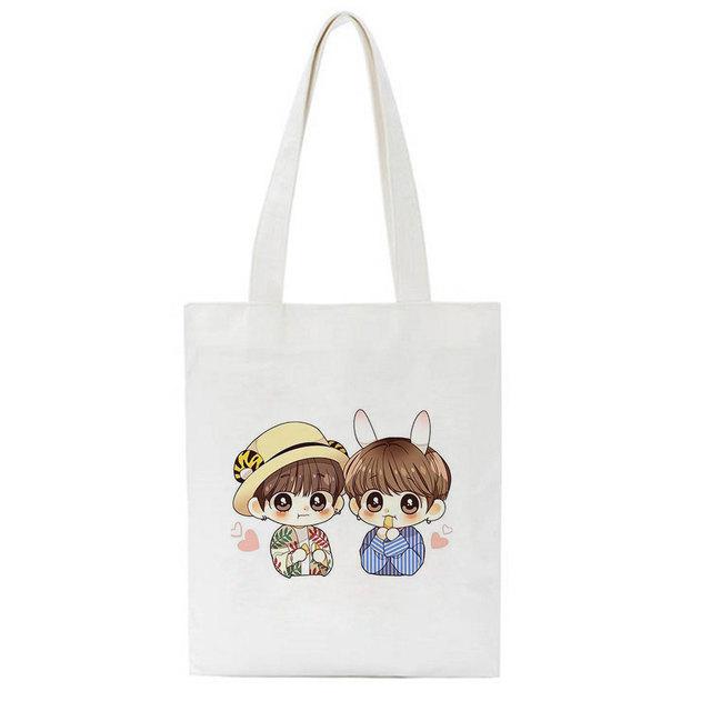 Корейская группа для мальчиков Ulzzang Harajuku, женская сумка на плечо, школьные сумки с героями мультфильмов, Y2k, кавайная холщовая сумка-тоут, большая вместительная повседневная сумка-шоппер 24*26cm