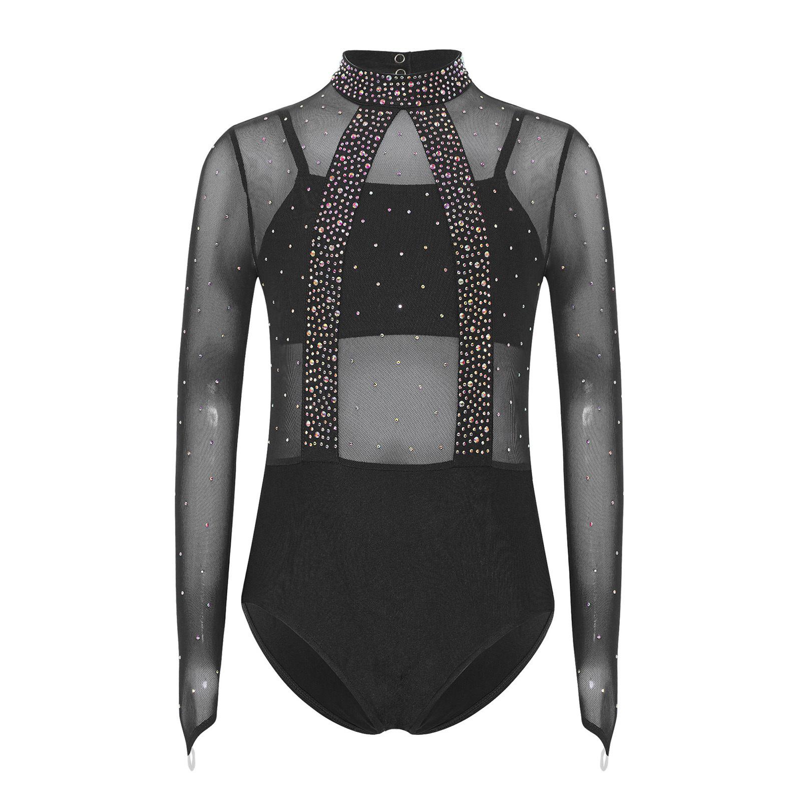 Girls Gymnastics Leotard Long Sleeve Shiny Rhinestones Sheer Mesh Bodice Spaghetti Straps Camisole 5-6 Years чорний
Girls Gymnastics Leotard Long Sleeve Shiny Rhinestones Sheer Mesh Bodice Spaghetti Straps Camisole 5-6 Years чорний