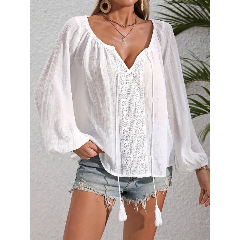 Chic White Lantern Sleeve Blouse with V-Neck & Tassel Detail, Perfect for Summer Vacations, Casual Beach Cover-Up, Beach Coverup Blouse XL білий
Chic White Lantern Sleeve Blouse with V-Neck & Tassel Detail, Perfect for Summer Vacations, Casual Beach Cover-Up, Beach Coverup Blouse XL білий