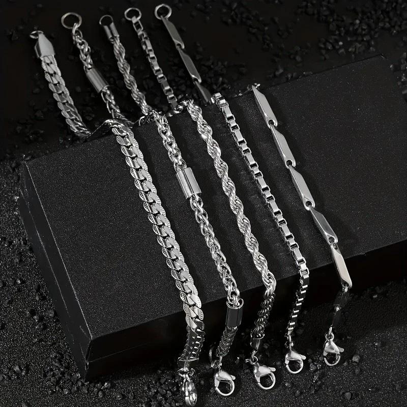 5Pcs Stainless Steel Cuban Chain Bracelet Set for Men - Hip Hop Adjustable Multi-Layer Stacking Jewelry, Geometric Minimalist Unisex Design Style 3
5Pcs Stainless Steel Cuban Chain Bracelet Set for Men - Hip Hop Adjustable Multi-Layer Stacking Jewelry, Geometric Minimalist Unisex Design Style 3