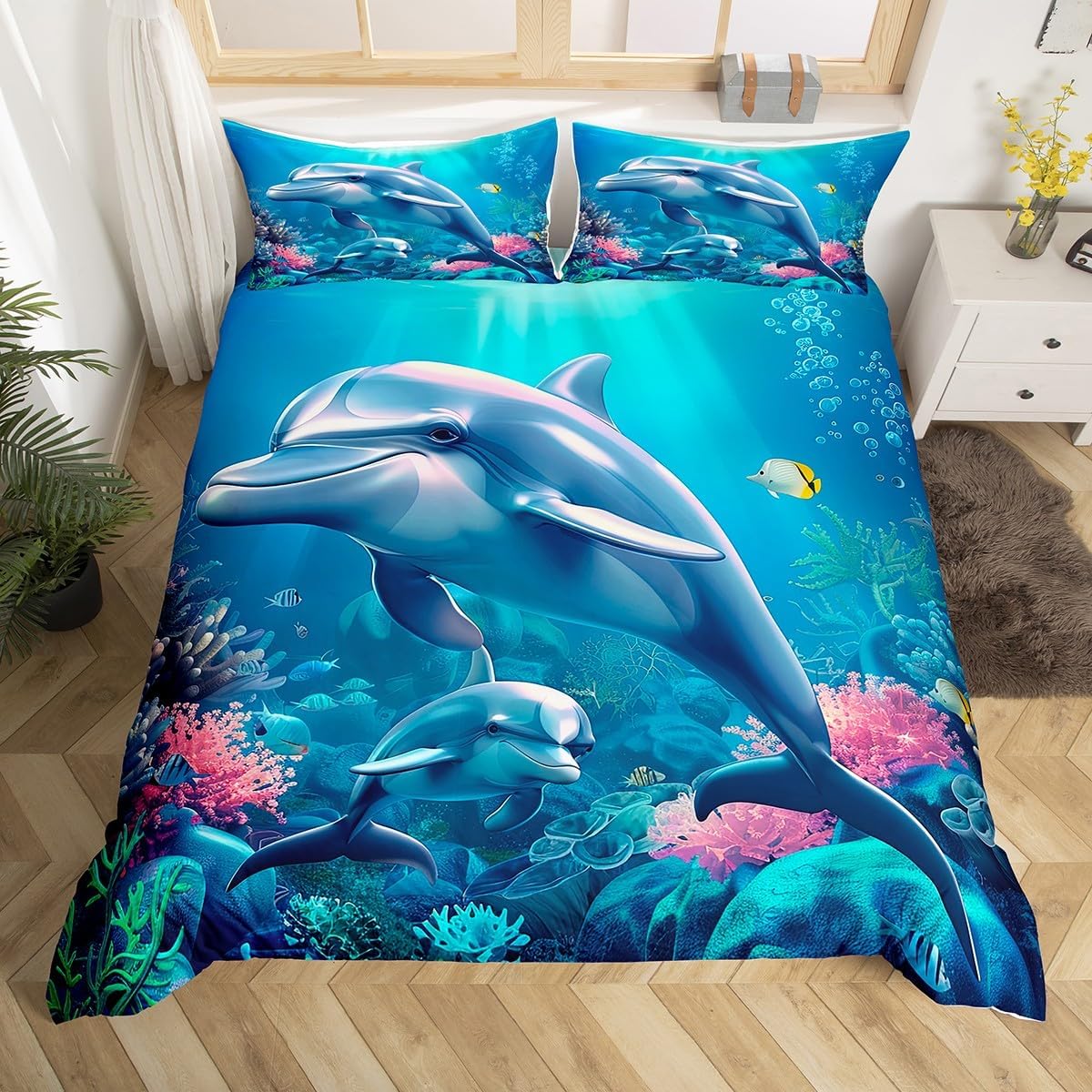 Cartoon Dolphin Duvet Cover Twin King Cute Ocean Animal Bedding Set For Boys Girls Room Decor Jumping Dolphins Comforter Cover EU Single(135x200cm)
Cartoon Dolphin Duvet Cover Twin King Cute Ocean Animal Bedding Set For Boys Girls Room Decor Jumping Dolphins Comforter Cover EU Single(135x200cm)