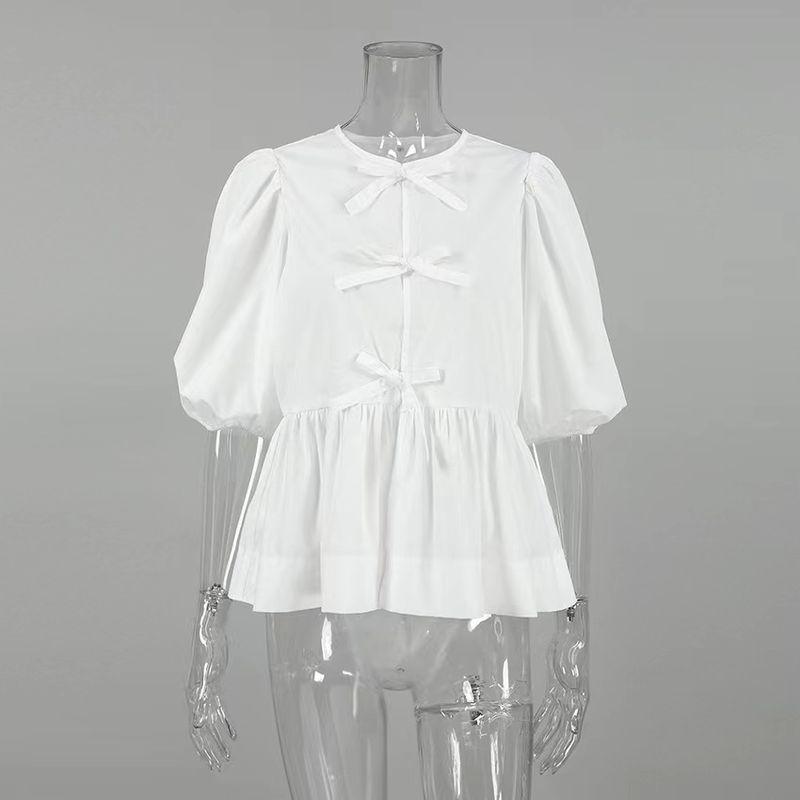 Western Style Summer Fashion round Neck Puff sleeve Lace up Shirts Lace up Bubble Sleeve Shirt White L
Western Style Summer Fashion round Neck Puff sleeve Lace up Shirts Lace up Bubble Sleeve Shirt White L