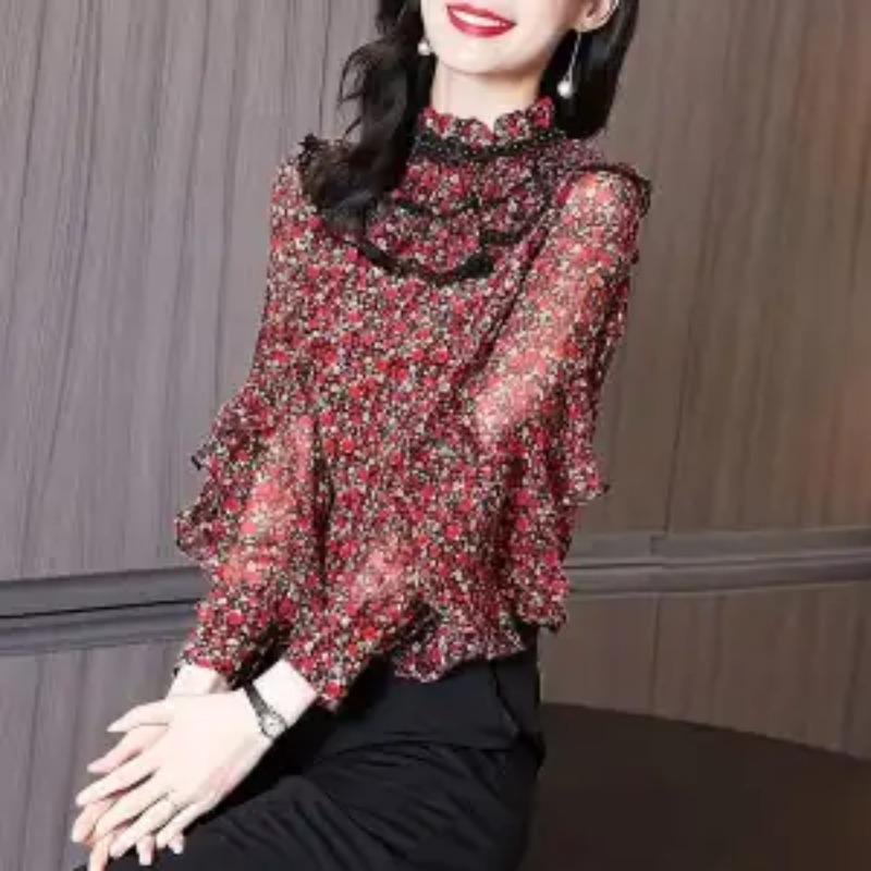 New Autumn Clothes New Unique Ruffled Puff Sleeves Stand Collar Floral Shirt Temperament Tops for Women L
New Autumn Clothes New Unique Ruffled Puff Sleeves Stand Collar Floral Shirt Temperament Tops for Women L