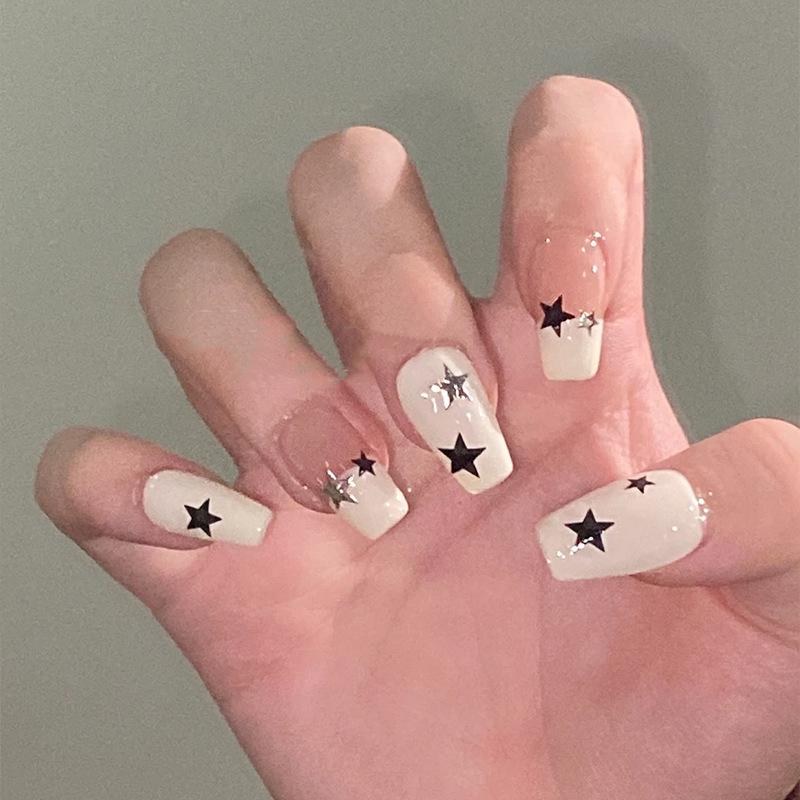 Medium-Long Trapezoid Press-On Nails with French White Star Stickers - Removable Wearable False Nail Tips Glue Set
Medium-Long Trapezoid Press-On Nails with French White Star Stickers - Removable Wearable False Nail Tips Glue Set