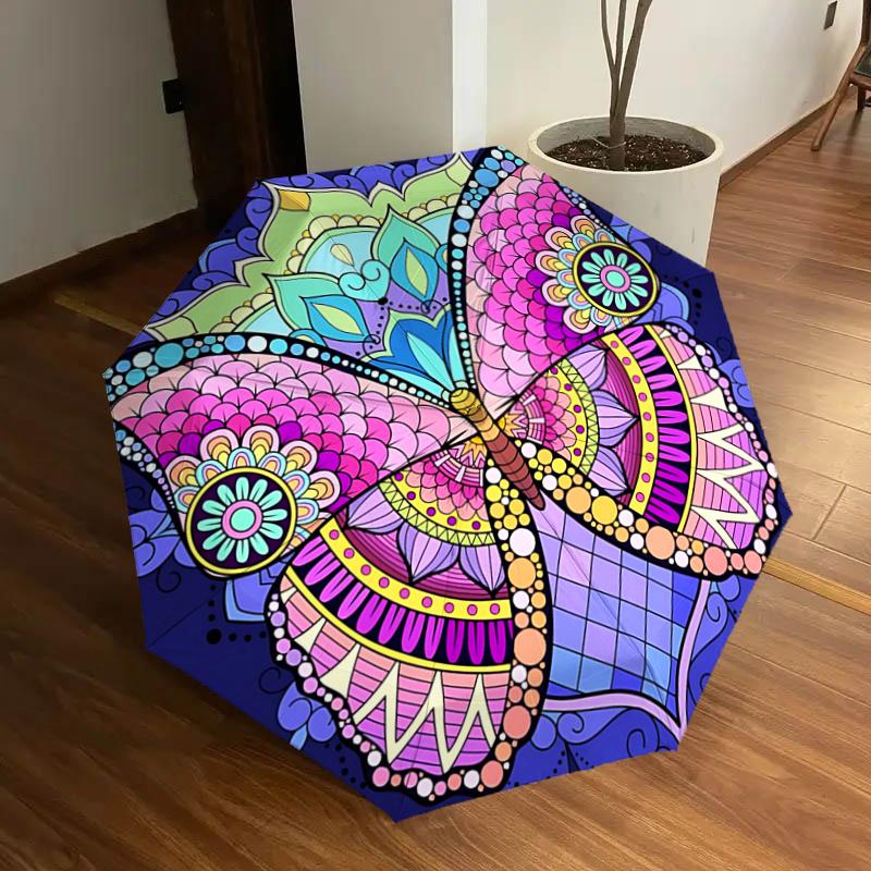 Colorful Butterfly Mandala Automatic Opening Folding Umbrella - Portable 3-Fold Design with 8-Bone Steel Frame, Perfect for Festivals, Trave
Colorful Butterfly Mandala Automatic Opening Folding Umbrella - Portable 3-Fold Design with 8-Bone Steel Frame, Perfect for Festivals, Trave