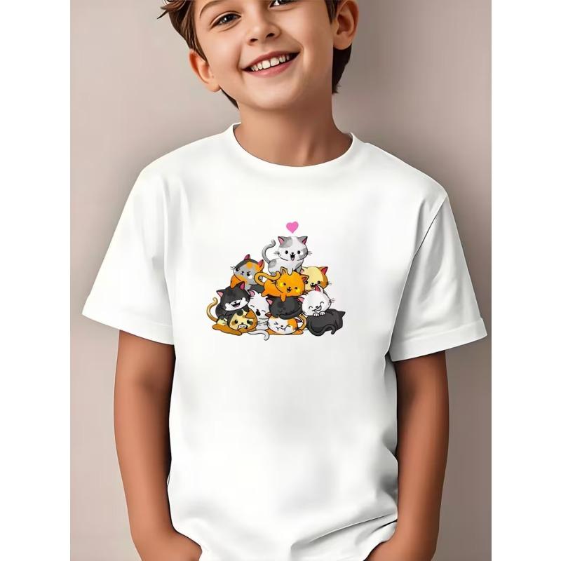 European sizes Boys T-Shirt - Cute Cat Crit Hit: Piled-Up Cat Graphic Print Design - Lightweight and Breathable Tee, Suitable as a Casual Summer Top 164cm білий
European sizes Boys T-Shirt - Cute Cat Crit Hit: Piled-Up Cat Graphic Print Design - Lightweight and Breathable Tee, Suitable as a Casual Summer Top 164cm білий