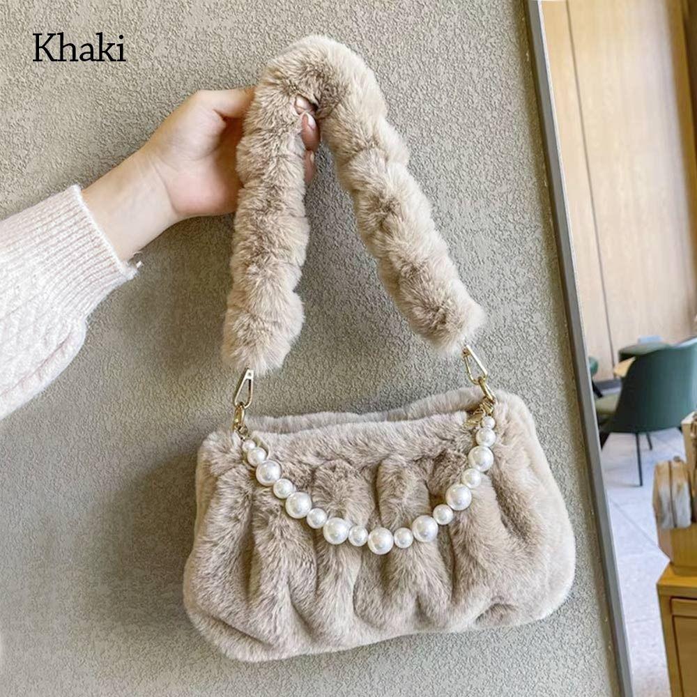 Fashion Women Fluffy Shoulder Bags Female Winter Pearl Chain Underarm Bag Solid Color Handbag Soft Plush Handle Bag хакі
Fashion Women Fluffy Shoulder Bags Female Winter Pearl Chain Underarm Bag Solid Color Handbag Soft Plush Handle Bag хакі