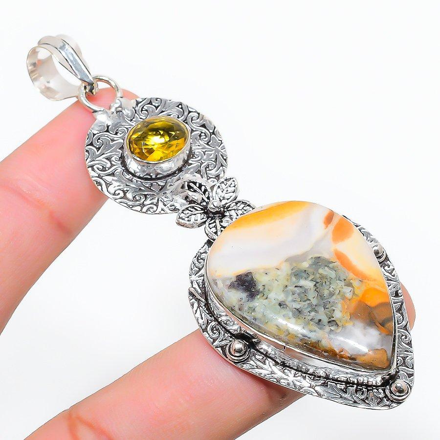 Ювелирная подвеска ручной работы с яшмой Малинга и цитрином, 3,23 дюйма, SR-5066 
Ювелирная подвеска ручной работы с яшмой Малинга и цитрином, 3,23 дюйма, SR-5066