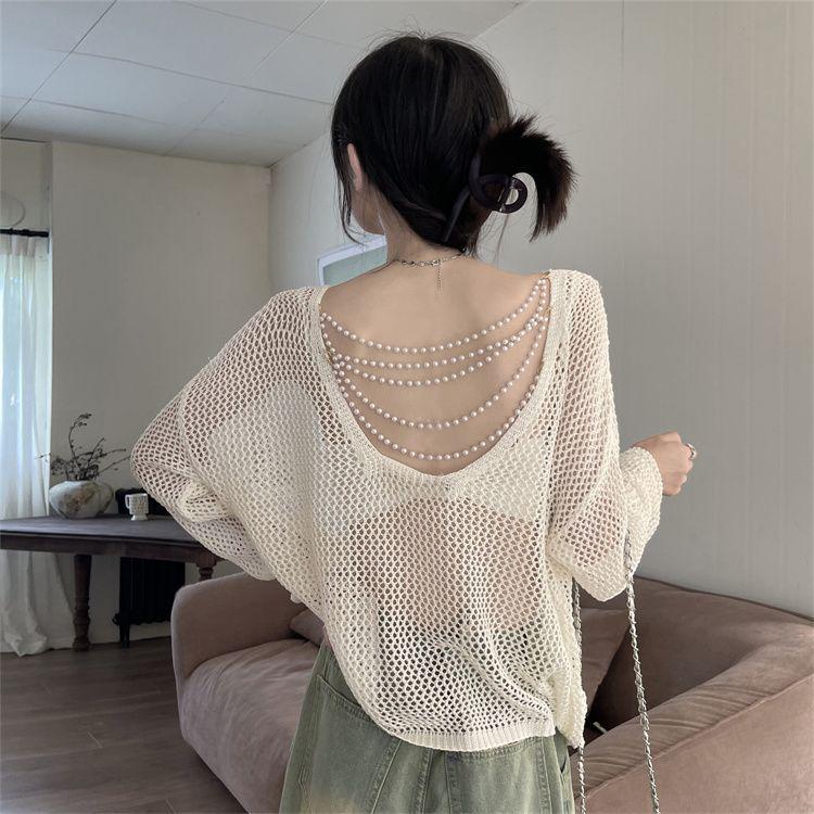 Sunscreen Knit Cardigan: Women s Backless Pearl Thin Long Sleeve Pullover for Summer & Early Autumn One Size (up to 125 jin)
Sunscreen Knit Cardigan: Women s Backless Pearl Thin Long Sleeve Pullover for Summer & Early Autumn One Size (up to 125 jin)