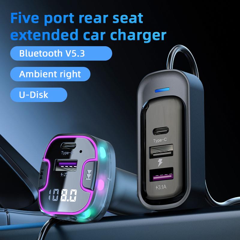 CS6 Rear Seat Extended Car Charger Multi-Port Fast Car Charger with Bluetooth-compatible MP3 Play,FM Transmitter Function
CS6 Rear Seat Extended Car Charger Multi-Port Fast Car Charger with Bluetooth-compatible MP3 Play,FM Transmitter Function
