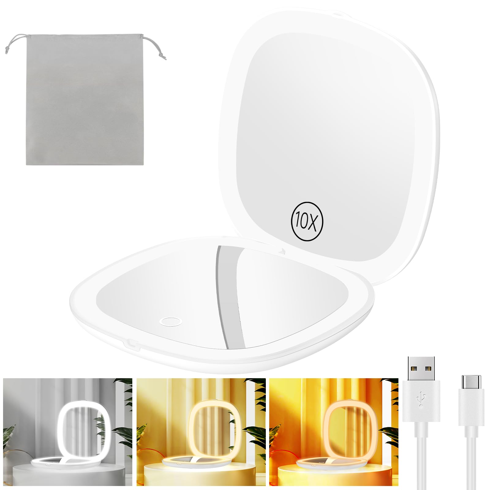 Портативный светодиодный увеличительный прибор с функцией памяти яркости, сенсорное зеркало, зеркало, двухстороннее зеркало 1X/10X, двухсторонняя подсветка, зеркало, регулировка, трехцветный белый
Портативный светодиодный увеличительный прибор с функцией памяти яркости, сенсорное зеркало, зеркало, двухстороннее зеркало 1X/10X, двухсторонняя подсветка, зеркало, регулировка, трехцветный белый