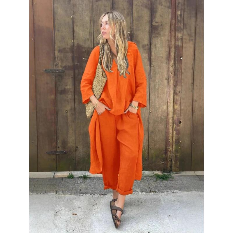 Summer Fashion Women s Cotton and Hemp Set Loose V-neck Long Top High Waist Wide Leg Pants Two Piece Set 5XL помаранчевий
Summer Fashion Women s Cotton and Hemp Set Loose V-neck Long Top High Waist Wide Leg Pants Two Piece Set 5XL помаранчевий