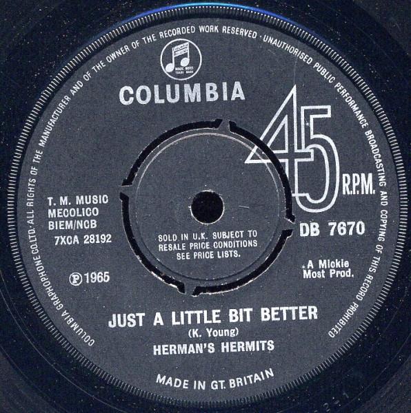 7inch Record HERMAN S HERMITS - Just A Little Bit Better DB7670 Columbia 1965 UK Rock Used
7inch Record HERMAN S HERMITS - Just A Little Bit Better DB7670 Columbia 1965 UK Rock Used