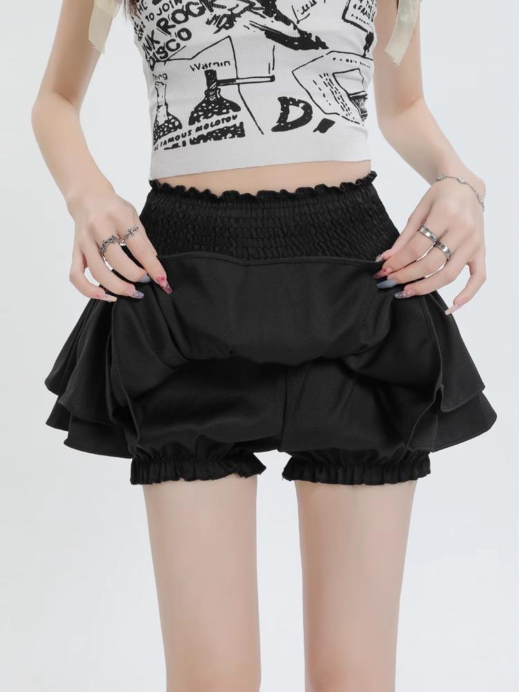 Мини-юбка Balletcore эластичная высокая талия бальное платье с оборками пэчворк Лолита юбка короткая однотонная милая женская одежда лето милая S чёрный