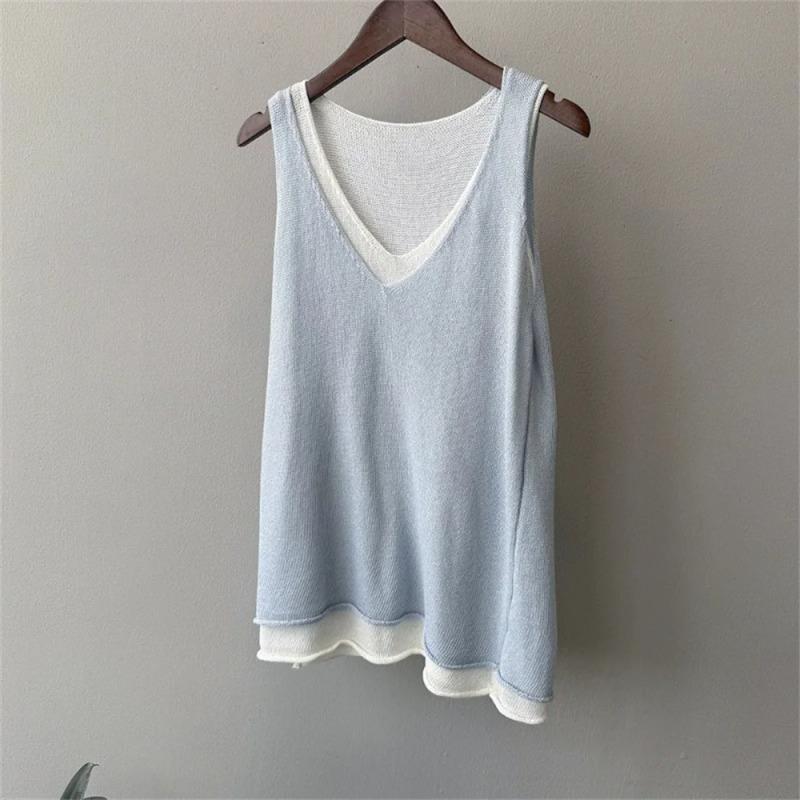 Korean Fashion Pullover Fake Two Piece Knit Tank Women Summer V Neck Shoulder Vintage Oversized Sweater Shirt S синий
Korean Fashion Pullover Fake Two Piece Knit Tank Women Summer V Neck Shoulder Vintage Oversized Sweater Shirt S синий