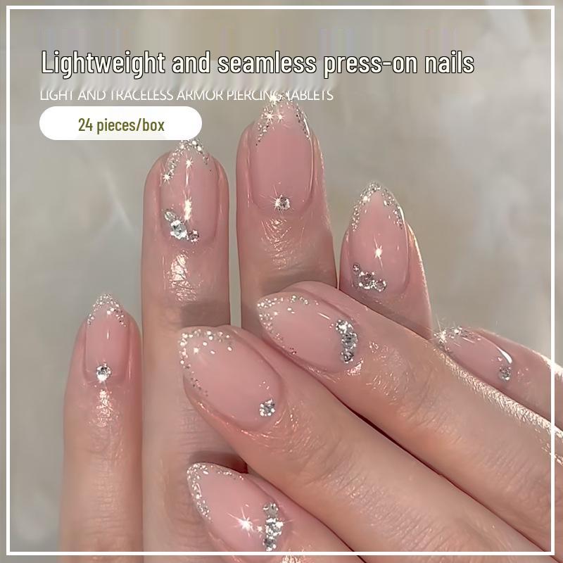French Glitter Edge Wearable Nail Art Patches - 24 Removable Short Water Drop False Nails UV Glue Kit
French Glitter Edge Wearable Nail Art Patches - 24 Removable Short Water Drop False Nails UV Glue Kit