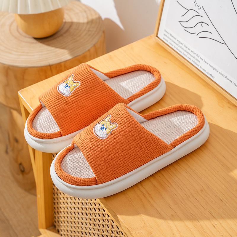 Льняные тапочки для женщин на весну и осень, для использования в помещении, толстая подошва из хлопка и льна, для домашнего использования, противоскользящие, летние для мужчин 36-37 оранжевый