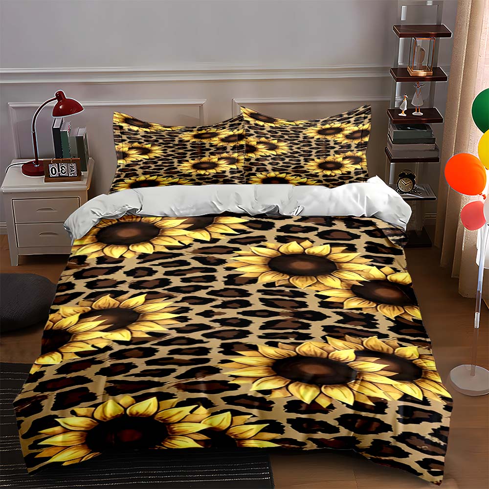Sunflower leopard print Bedding Duvet cover sets Duvet covers Pillowcases gifts (1 * Duvet Cover 2 * Pillowcases, without duvet insert) 135x200cm
Sunflower leopard print Bedding Duvet cover sets Duvet covers Pillowcases gifts (1 * Duvet Cover 2 * Pillowcases, without duvet insert) 135x200cm