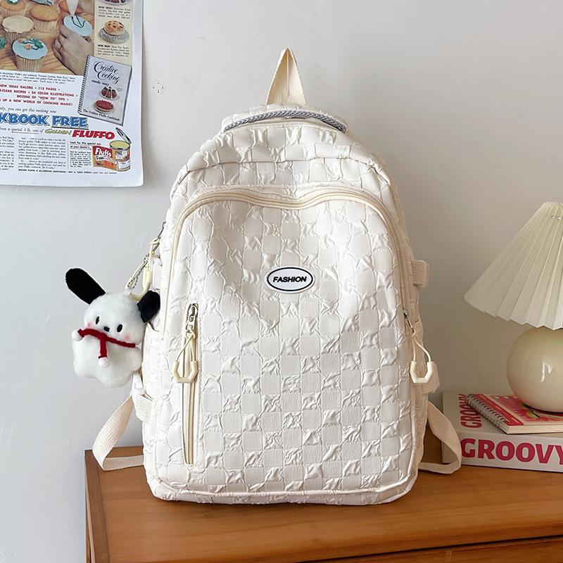 Новый школьный рюкзак для женщин средней школы, однотонный, трехмерный, с ромбовидным узором, для начальной и средней школы single package белый