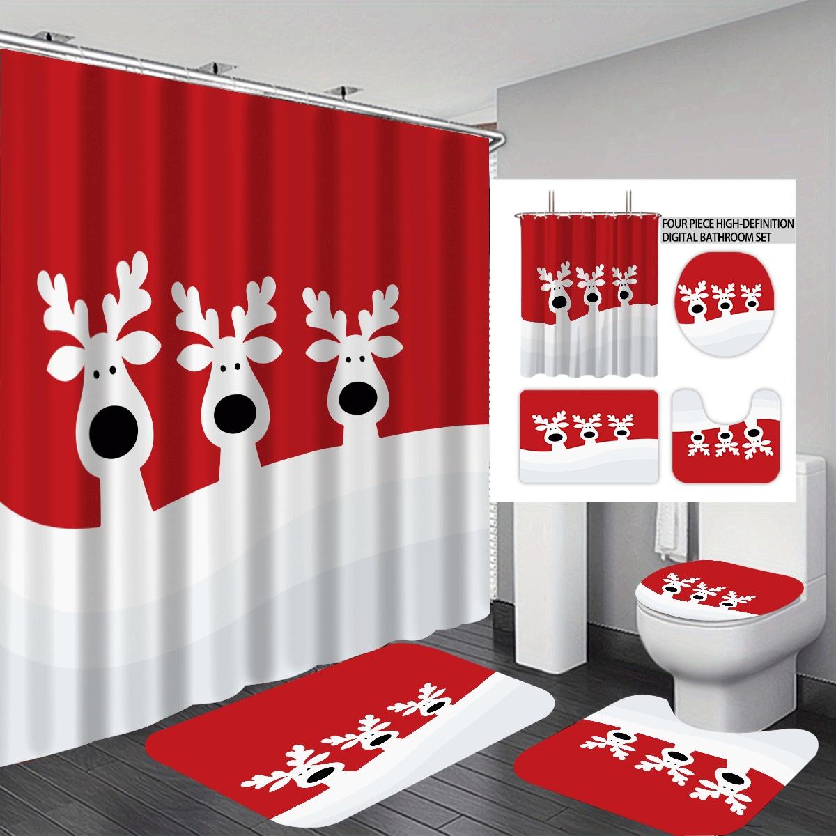 4Pcs Christmas Cartoon Reindeer Print Bathroom Set 180X180 Waterproof Shower Curtain Floor Mat U-Shaped Mat, Toilet Seat Cushion Regular
4Pcs Christmas Cartoon Reindeer Print Bathroom Set 180X180 Waterproof Shower Curtain Floor Mat U-Shaped Mat, Toilet Seat Cushion Regular