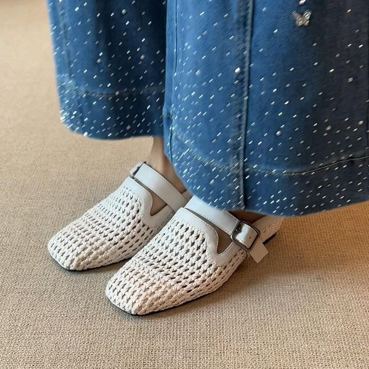 Leather 5.5cm holiday wind woven slope heel half drag women breathable bag head wearing cool slippers 35
Leather 5.5cm holiday wind woven slope heel half drag women breathable bag head wearing cool slippers 35
