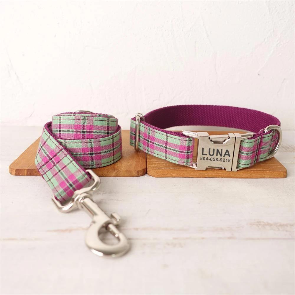 Personalized Dog Collar with Free Engraving, Matching Pet Leash,Customzied Contacts Metal Buckle, Purple Green Plaid Collar XS
Personalized Dog Collar with Free Engraving, Matching Pet Leash,Customzied Contacts Metal Buckle, Purple Green Plaid Collar XS