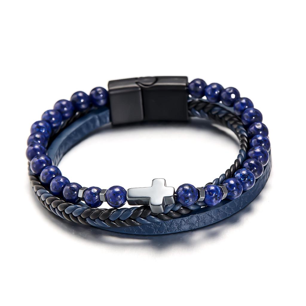 Cross Decoration Bracelets With Woven Leather Band For Travel Gift Blue
Cross Decoration Bracelets With Woven Leather Band For Travel Gift Blue