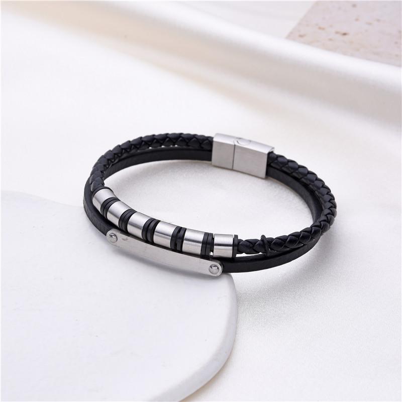 Модний Геометрично Неправильний Графічний Браслет з Нержавіючої Сталі та Натуральної Шкіри Чорного Кольору Аксесуари Ювелірні Вироби для Чоловіків 21cm
Модний Геометрично Неправильний Графічний Браслет з Нержавіючої Сталі та Натуральної Шкіри Чорного Кольору Аксесуари Ювелірні Вироби для Чоловіків 21cm